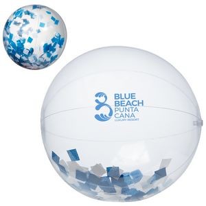 16" Blue & White Confetti Filled Round Clear Beach Ball