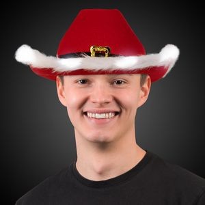 Red Santa Light Up Cowboy Hat with White Marabou Trim(Blank Product)