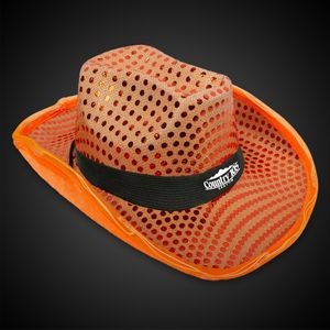 LED Orange Sequin Cowboy Hat(with black imprinted band)