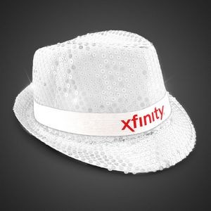 White Sequin LED Fedora Hat w/Silk Screened White Band