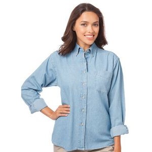 Ladies Long Sleeve Cotton Denim Shirt w/Patch Pocket