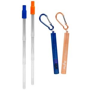 Eco-Friendly Reusable Stainless-Steel Straw In An Anodized Travel Container With Carabiner Clip