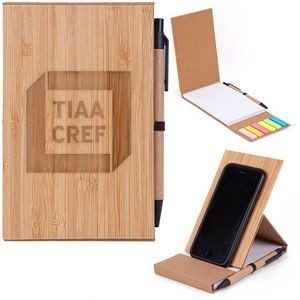 4x6 Bamboo Phone Holder Notepad & Pen Set with Sticky Notes (Factory Direct - 10-12 Weeks Ocean)