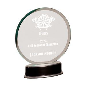 9" Jade Round Metro Glass Award w/ Silver and Black Piano Finish Base
