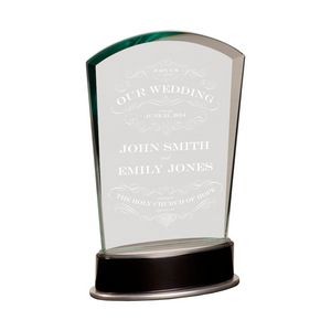 8 3/4" Jade Fan Metro Glass Award w/ Silver and Black Piano Finish Base