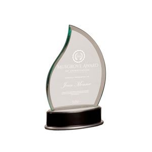 7 3/4" Jade Flame Metro Glass Award w/ Silver and Black Piano Finish Base